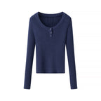 Women's Figure-Hugging Ribbed Long Sleeve with Grommet V-Neck Fashion Glam