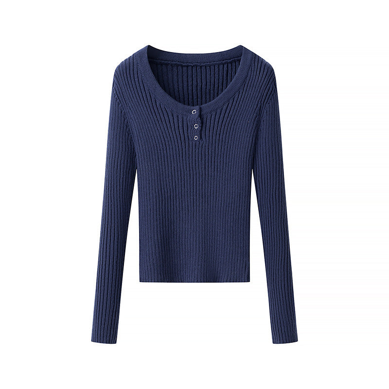 Women's Figure-Hugging Ribbed Long Sleeve with Grommet V-Neck Fashion Glam
