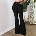 Ladies slim fit flared jeans with knee-open cutouts and shaping comfort waistband Fashion Glam