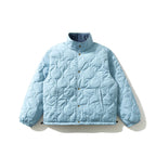 Men's Quilted Cord Jacket with Stand Collar, Snap Button Closure and Elastic Hem Fashion Glam