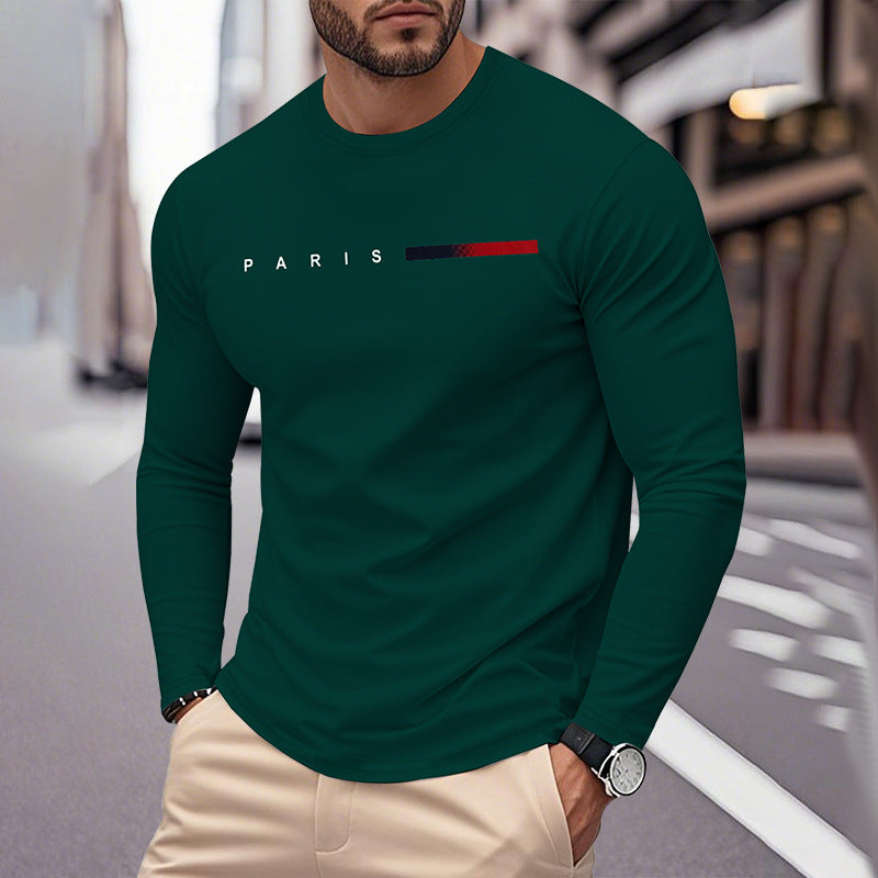 Men's Long Sleeve T-Shirt with Modern Paris Print and Elastic Hem Fashion Glam