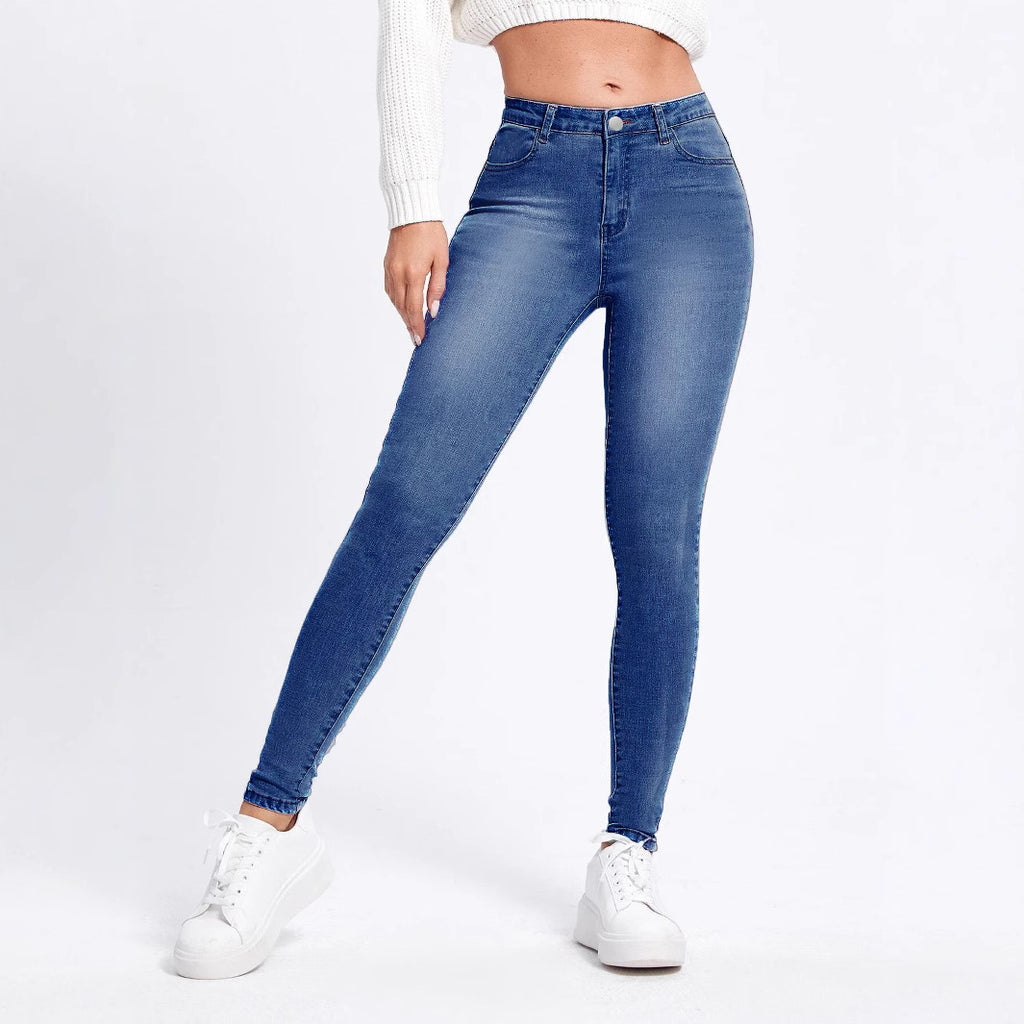 Women High-Cut Elastic Skinny Jeans with High Waist and Slim Fit Fashion Glam