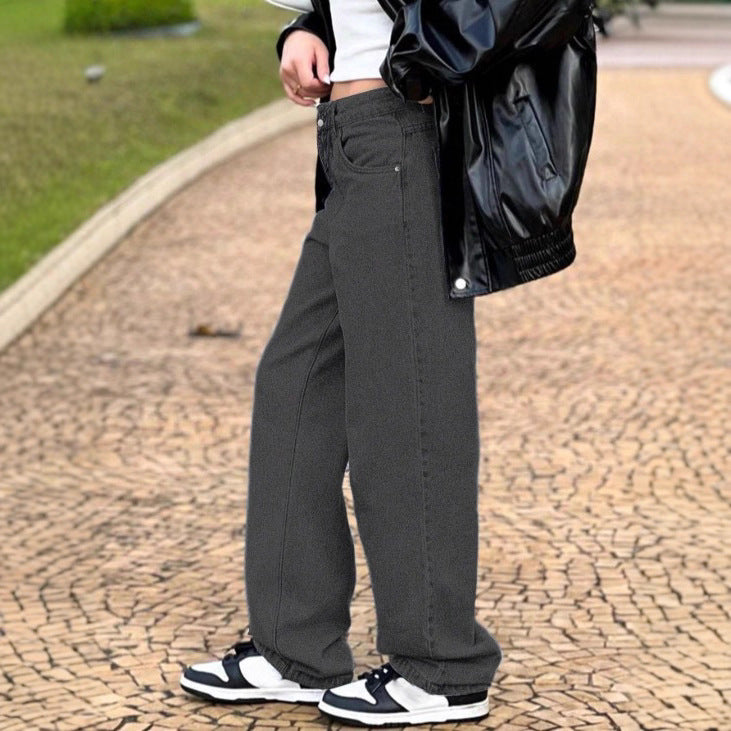 Women high-waisted loose-fitting jeans with wide legs and asymmetrical button placket Fashion Glam