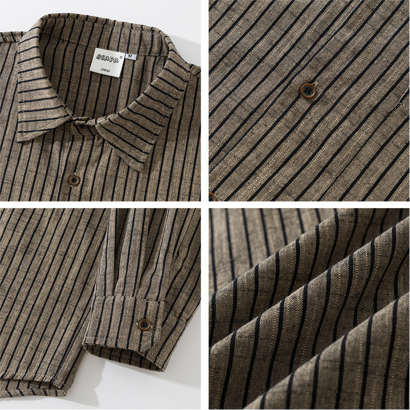 Men's Oversize Long Sleeve Shirt made of Flannel with Fine Stripes and Chest Pocket Fashion Glam