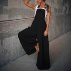 Ladies Wide Overalls in Palazzo Style with Adjustable Straps Fashion Glam