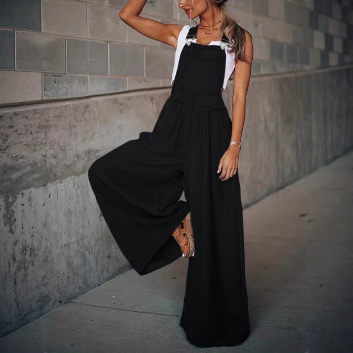Ladies Wide Overalls in Palazzo Style with Adjustable Straps Fashion Glam