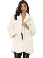 Ladies Mid-length Faux Fur Coat with Soft Shawl Collar and Pocket Chicicherry