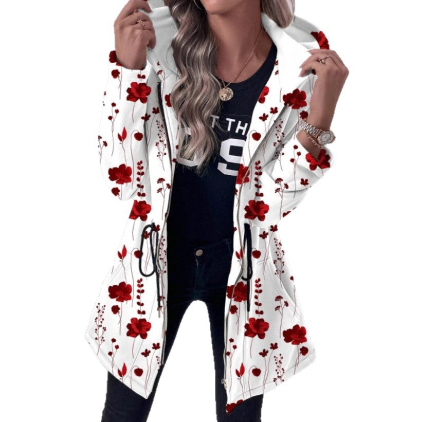 Women's Floral Print Hooded Parka with Padded Lining Fashion Glam