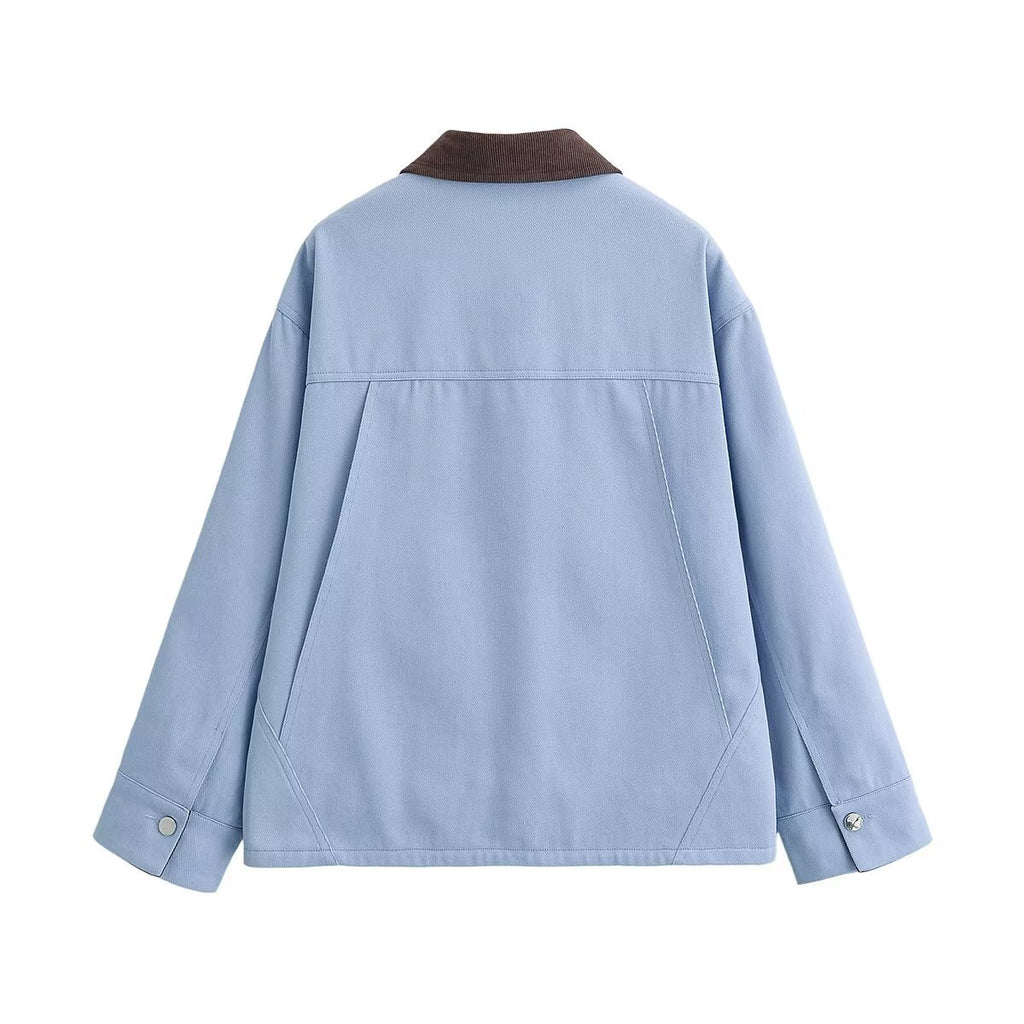 Women's Boxy Work Jacket with Cord Collar and Four Patch Pockets Fashion Glam