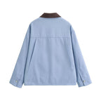 Women's Boxy Work Jacket with Cord Collar and Four Patch Pockets Fashion Glam