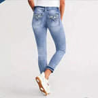 Women Slim Ankle Jeans with High Waist, Sculpting Stretch and Subtle Used Wash Fashion Glam