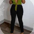 Women's High-Waisted Cargo Jeans with Slim Fit and Gathered Leg Hems Fashion Glam