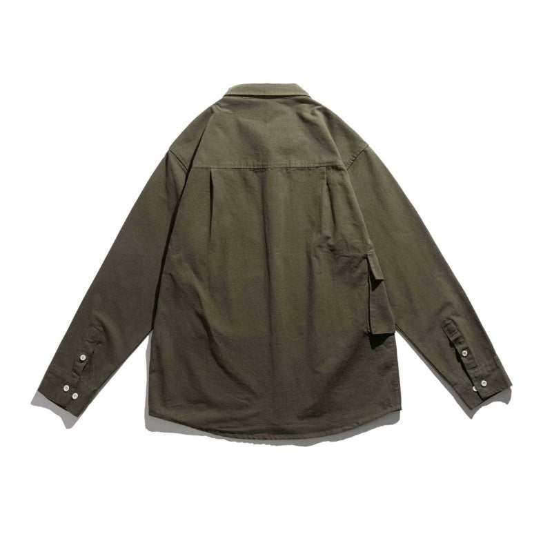 Unisex Boxy Utility Overshirt with Contrasting Chest Applique and Flap Pockets Fashion Glam