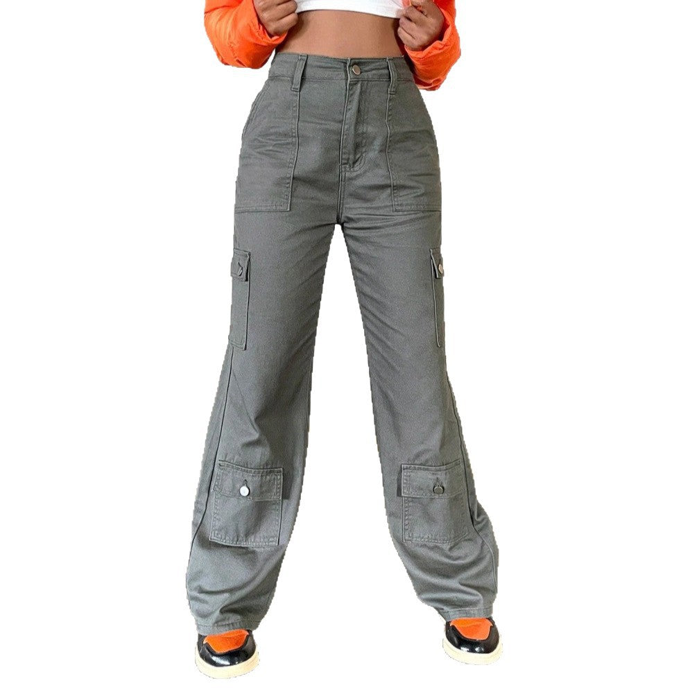 Ladies cargo pants with high waist, wide leg and flap pockets Fashion Glam