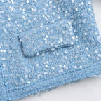 Women Short Cropped Boucle Tweed Jacket with Sequin Trim and Flap Pockets Fashion Glam