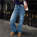 Women's High-Waist Wide Denim Pants with Palazzo Cut Fashion Glam