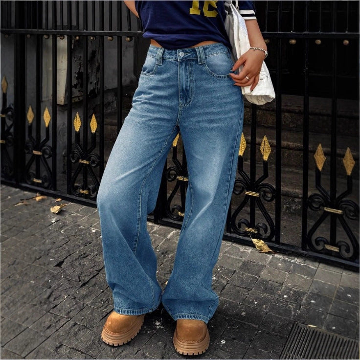 Women's High-Waist Wide Denim Pants with Palazzo Cut Fashion Glam