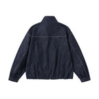 Unisex Boxy Jeans Bomber Jacket with Stand Collar, Zipper and Elastic Hem Fashion Glam