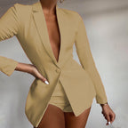 Women Tailored One-Button Blazer with Deep V-Neck and Slim Silhouette Fashion Glam