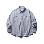 Men's Oversized Shirt in Worker Style with Pinstripes and Chest Pockets Fashion Glam