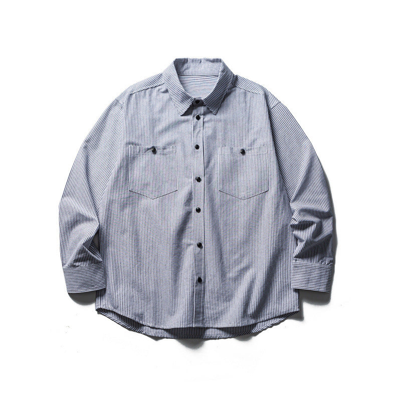 Men's Oversized Shirt in Worker Style with Pinstripes and Chest Pockets Fashion Glam