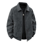 Men's Suede-Look Blouson Jacket with Shirt Collar and Elastic Cuffs Fashion Glam