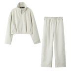 Women Boxy Fleece Jacket with Stand-up Collar and Concealed Zipper Fashion Glam