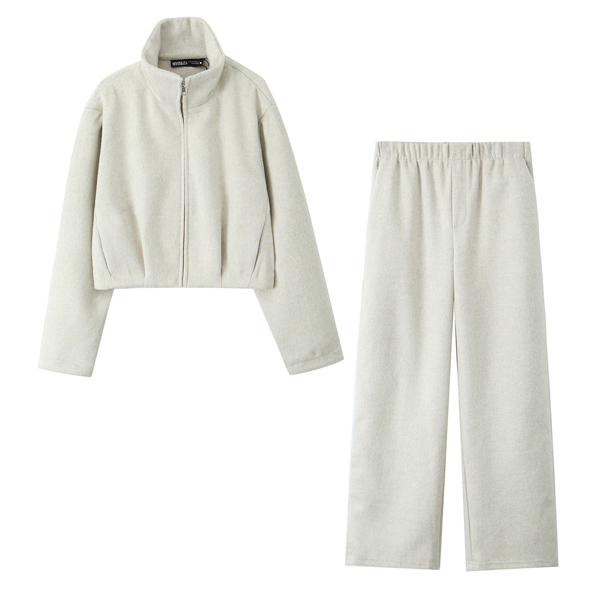 Women Boxy Fleece Jacket with Stand-up Collar and Concealed Zipper Fashion Glam