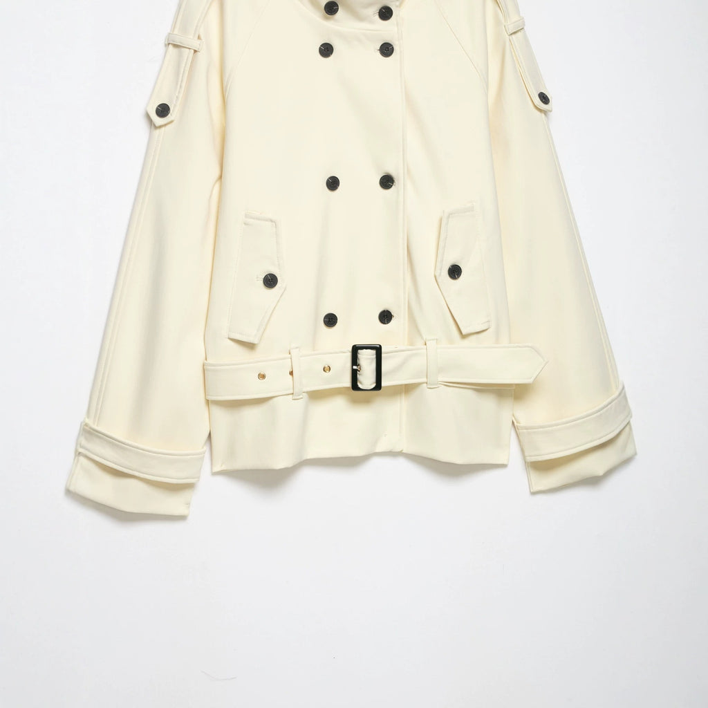 Women’s short coat in trench coat style with double breasted and waist belt Fashion Glam