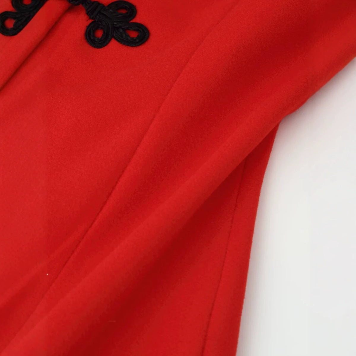 Women's Tailored Short Jacket in Mandarin Style with Keyhole Neckline and Decorative Knot Closures Fashion Glam