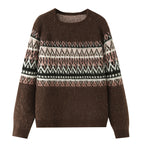Women Oversize Mohair-Mix Sweater with Round Neck and Fair Isle Pattern Fashion Glam