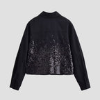 Women's short jacket with full-length zipper and gradient sequin trim Fashion Glam