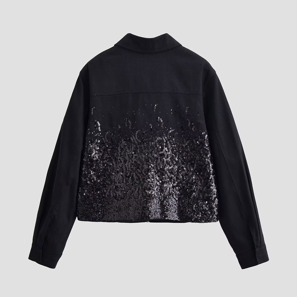 Women's short jacket with continuous zipper and sequin front Fashion Glam