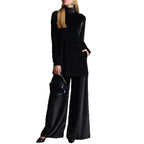 Women’s Oversized Velvet Set with Turtleneck and Wide Palazzo Pants Fashion Glam