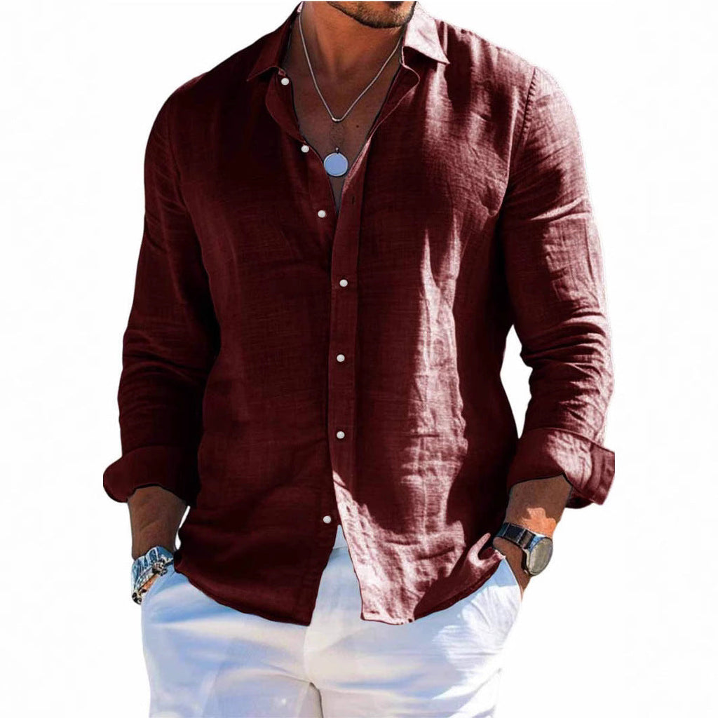 Men's structured linen shirt with open collar, lightweight texture and casual-tailored fit Fashion Glam