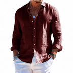 Men's structured linen shirt with open collar, lightweight texture and casual-tailored fit Fashion Glam