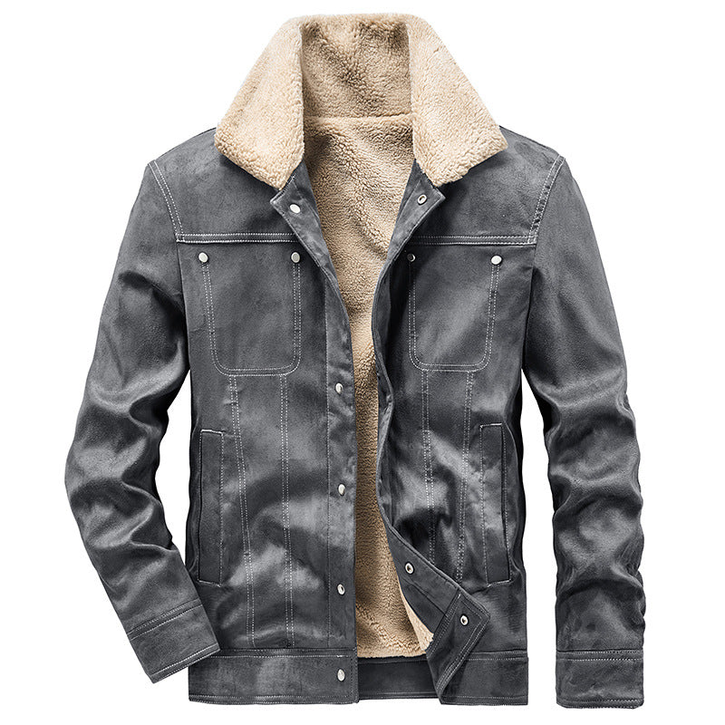 Men's Padded Trucker Jacket in Suede Look with Sherpa Collar Fashion Glam