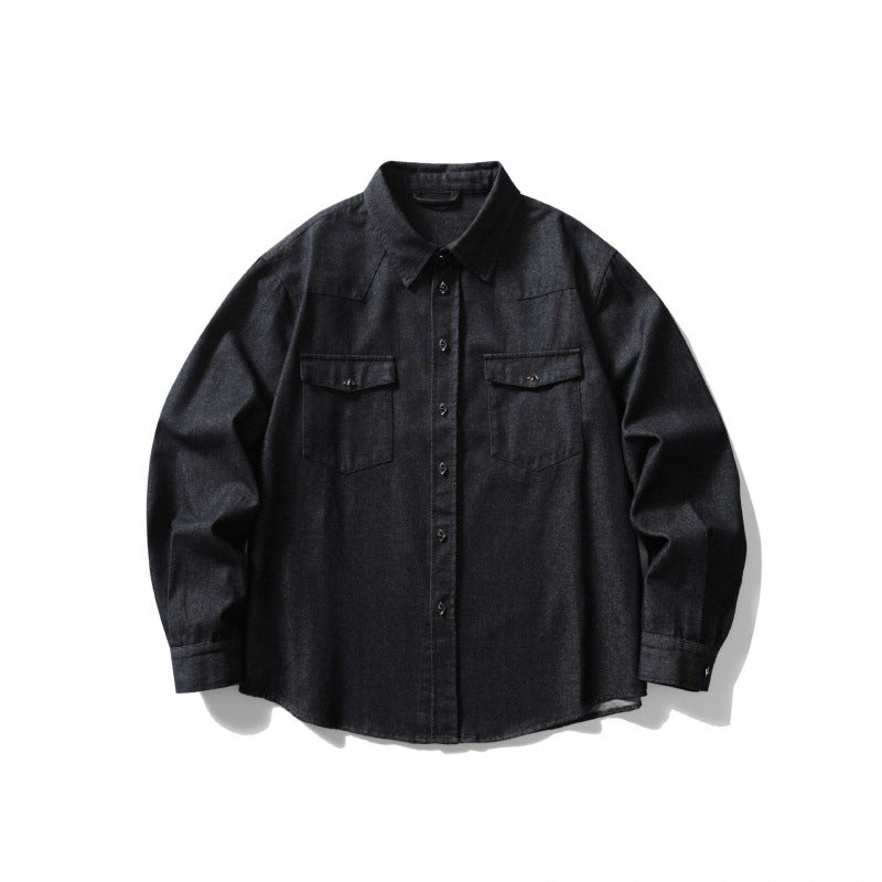 Unisex Boxy Denim Overshirt with Flap Pockets and Shirt Collar Fashion Glam