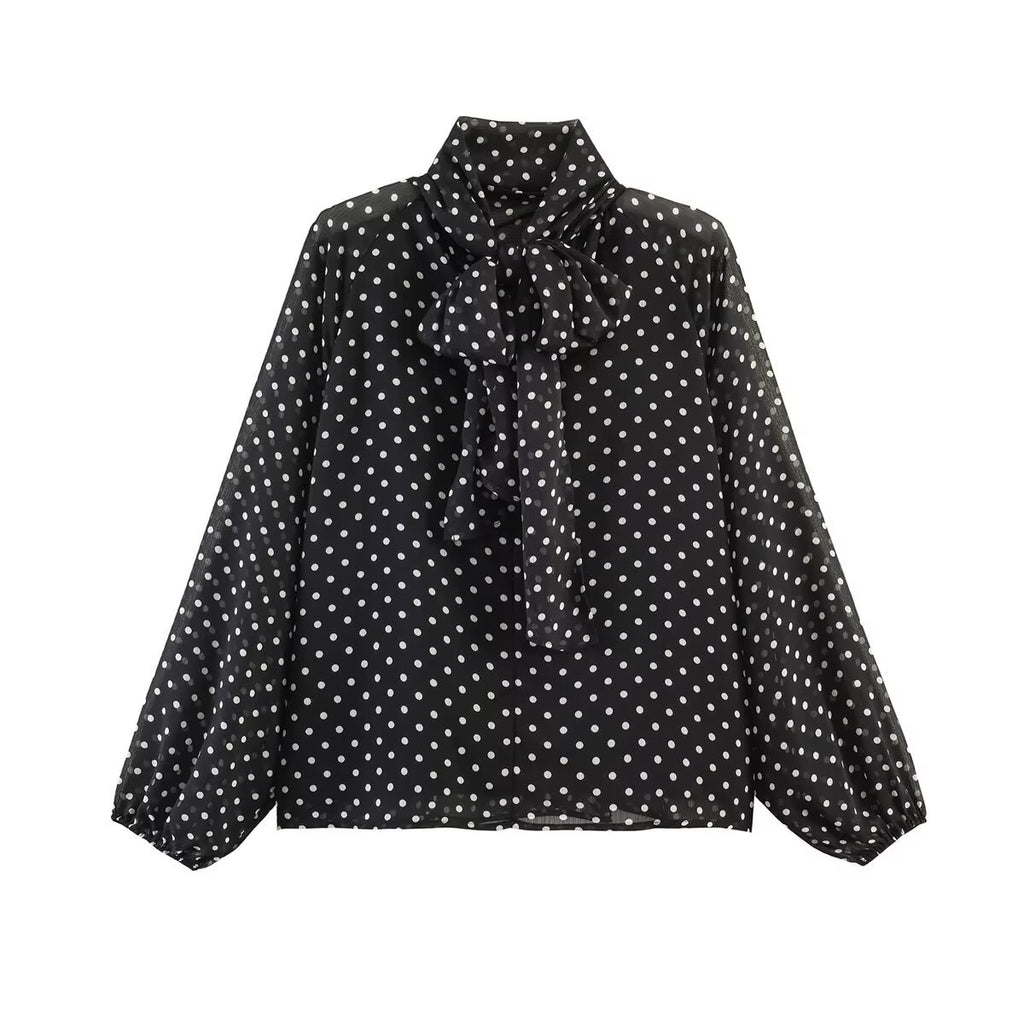 Women's chiffon blouse with bow collar and balloon sleeves Fashion Glam