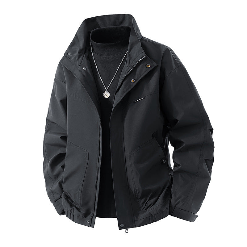 Men's Lightweight Technical Leisure Jacket with Stand-Up Collar, Concealed Zipper and Elastic Hem Fashion Glam