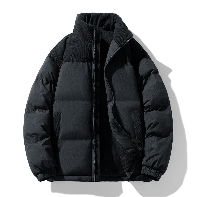Men's quilted winter jacket with cord trim, high stand-up collar, and warm insulation Fashion Glam