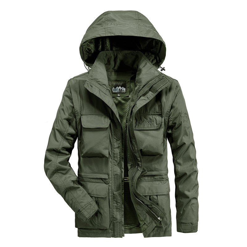 Men's field parka with detachable hood, breathable mesh lining, and versatile front pockets Fashion Glam