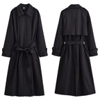 Ladies longer waist-adjustable trench coat with tie belt and epaulettes Fashion Glam