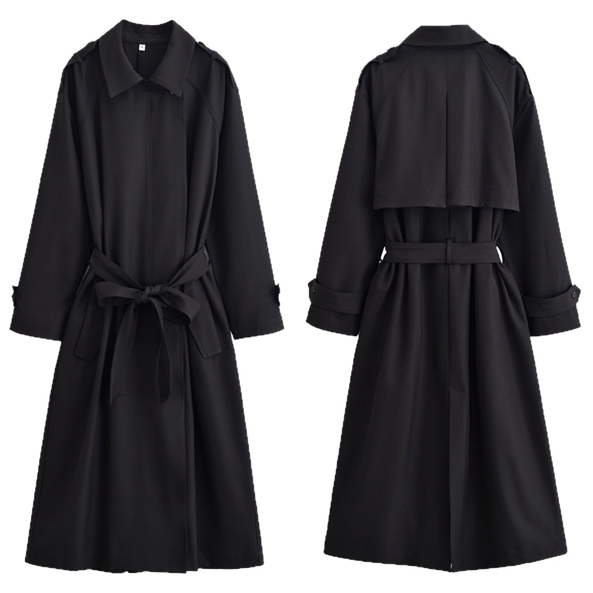 Ladies longer waist-adjustable trench coat with tie belt and epaulettes Fashion Glam