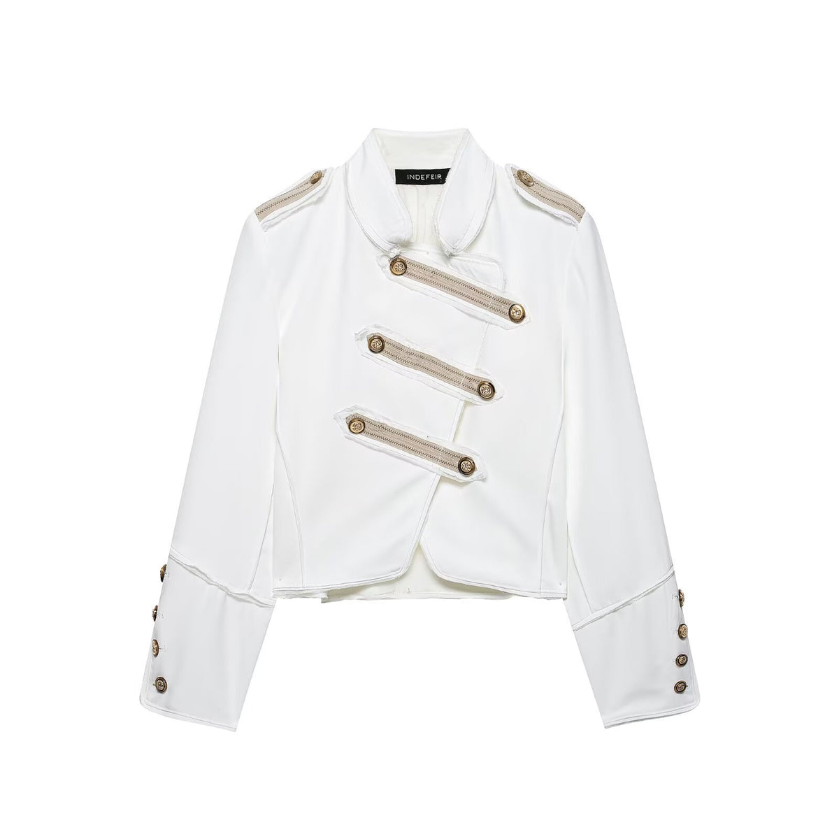 Ladies short-cut military-inspired blazer with decorative button plackets and epaulettes Fashion Glam