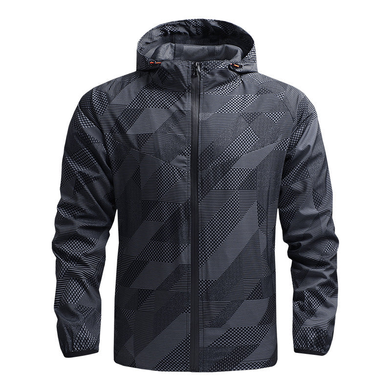 Men's Lightweight Geometric Windbreaker with Hood and Breathable Functional Material Fashion Glam