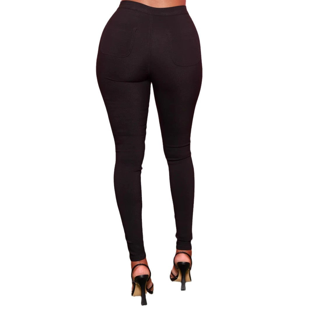 Women's High-Waisted Sculpting Leggings in Denim Look with Shaping Waistband Fashion Glam