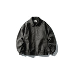 Unisex Short Boxy Denim Blouson Jacket with Zipper, Shirt Collar and Elastic Hem Fashion Glam