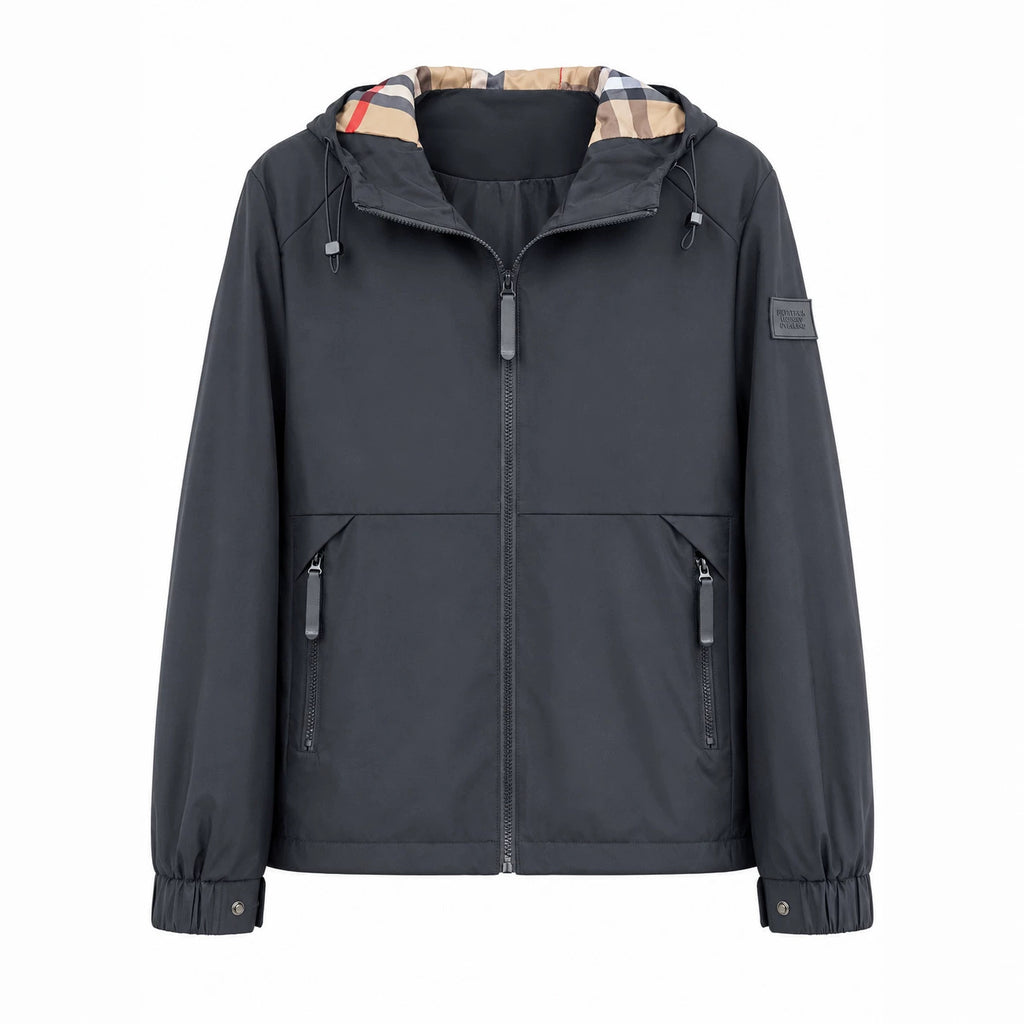 Men's lightweight windproof softshell hooded jacket with checked lined hood Fashion Glam