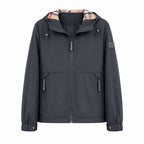 Men's lightweight windproof softshell hooded jacket with checked lined hood Fashion Glam